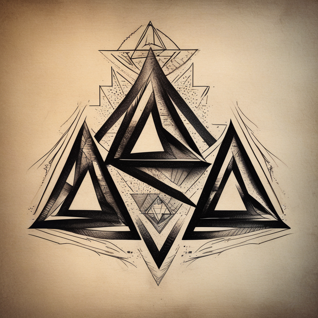 I want three triangles that overlap each other, design de tatouage Dotwork généré par IA