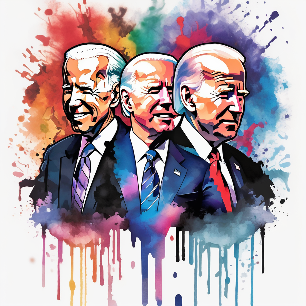 Joe Biden and Trump playing minecraft, design de tatouage Aquarelle généré par IA