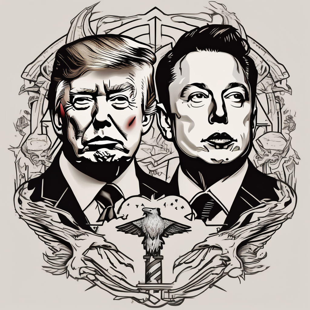 elon musk and donald trump, design de tatouage Old school généré par IA