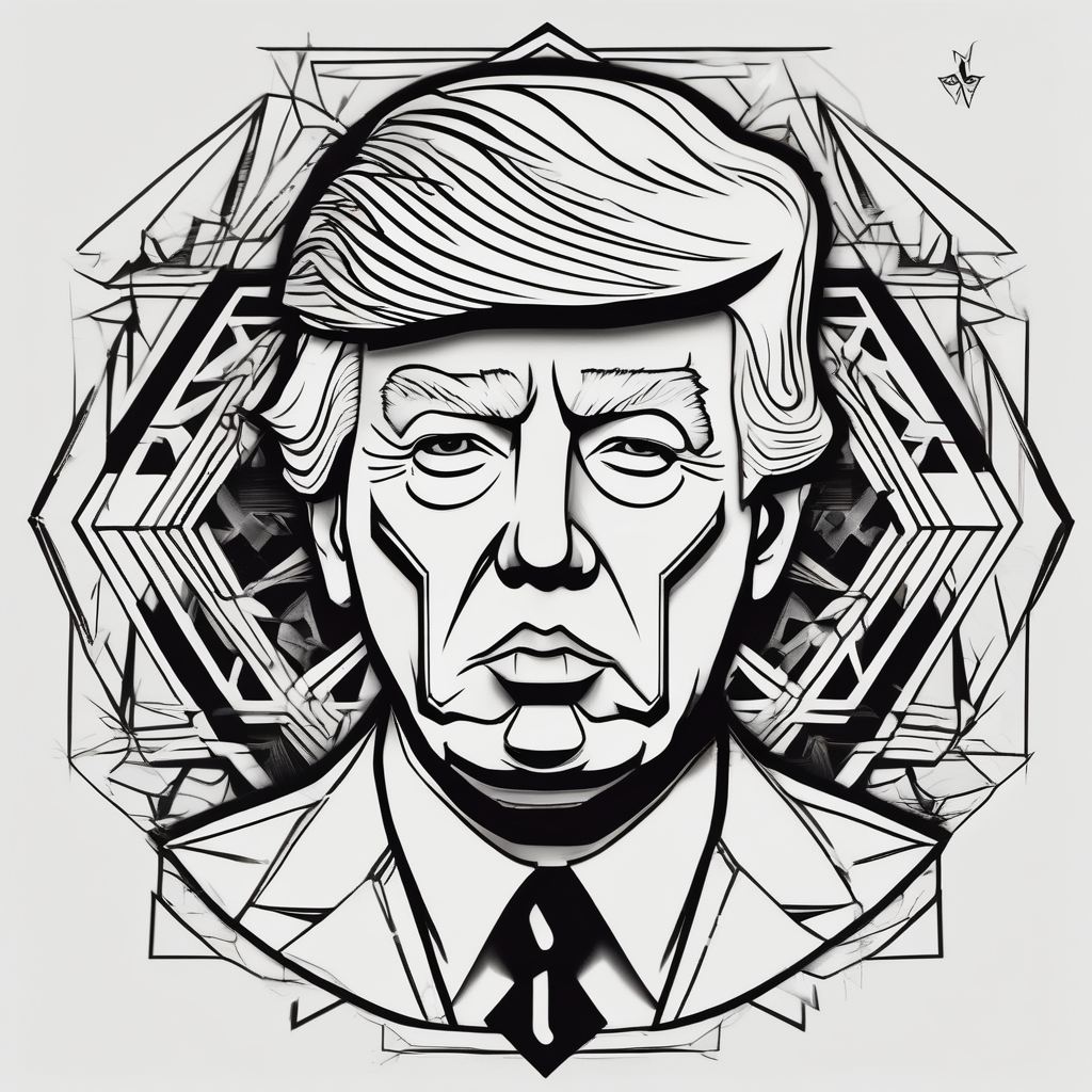 donald trump smoking cigarette, design de tatouage Géométrique généré par IA