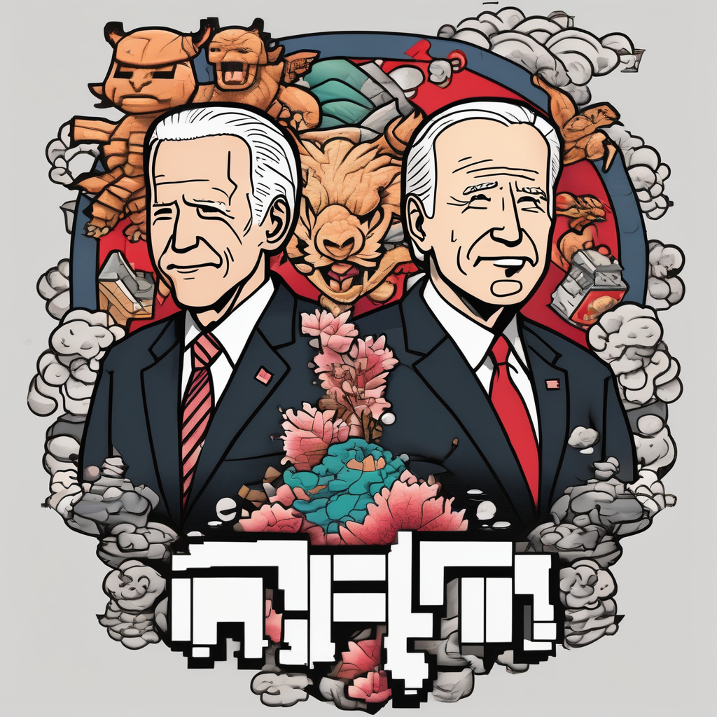 Joe Biden and Trump playing minecraft, design de tatouage Japonais généré par IA