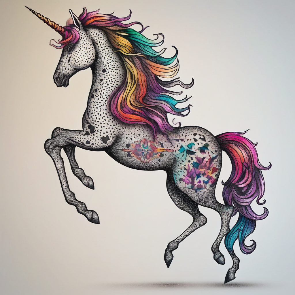 unicorn, design de tatouage Dotwork généré par IA