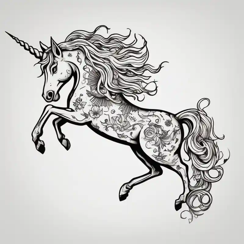 Whimsical unicorn in clouds – Old school, Couleurs vives