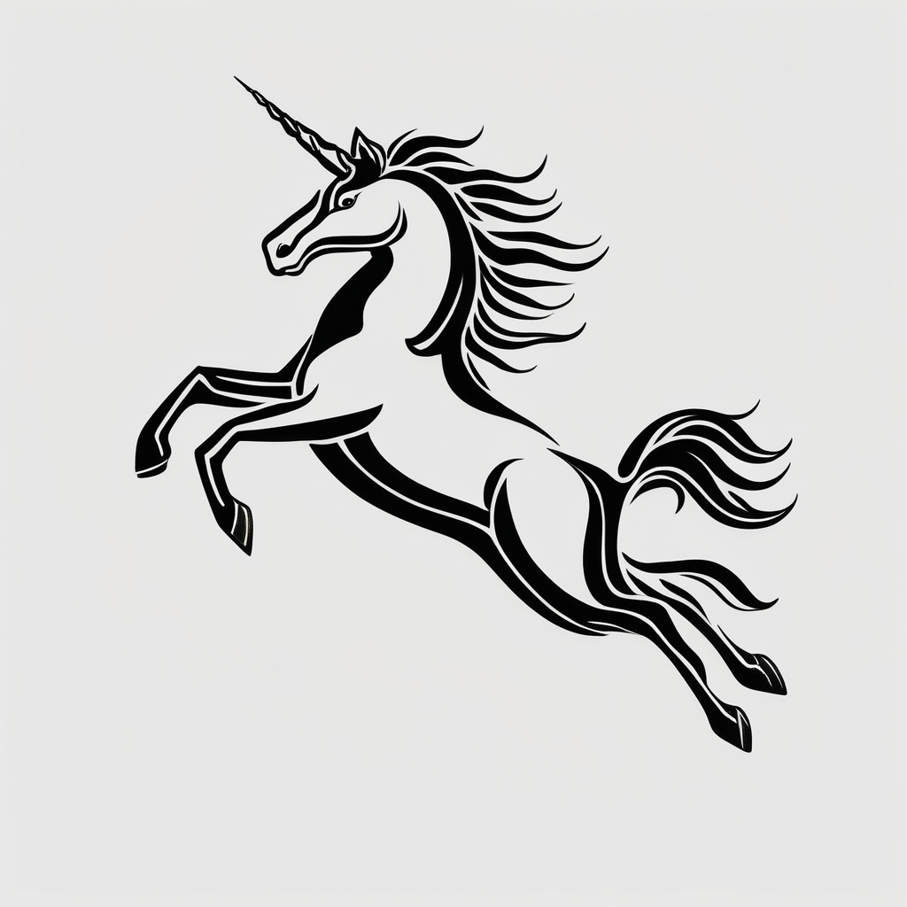 Unicorn jumping over a penguin with the sun, diseño de tatuaje Minimalista generado con IA