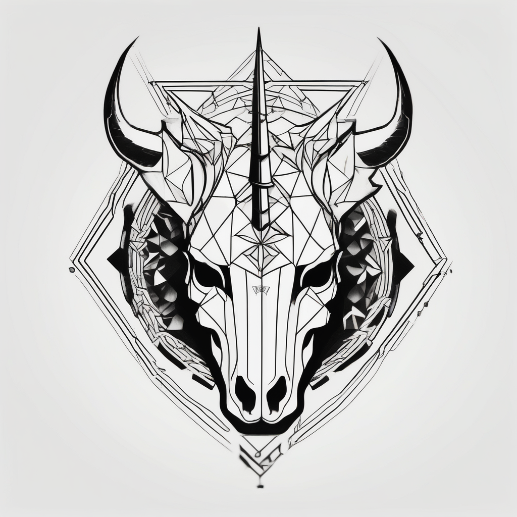 Unicorn skull with horns, design de tatouage Géométrique généré par IA