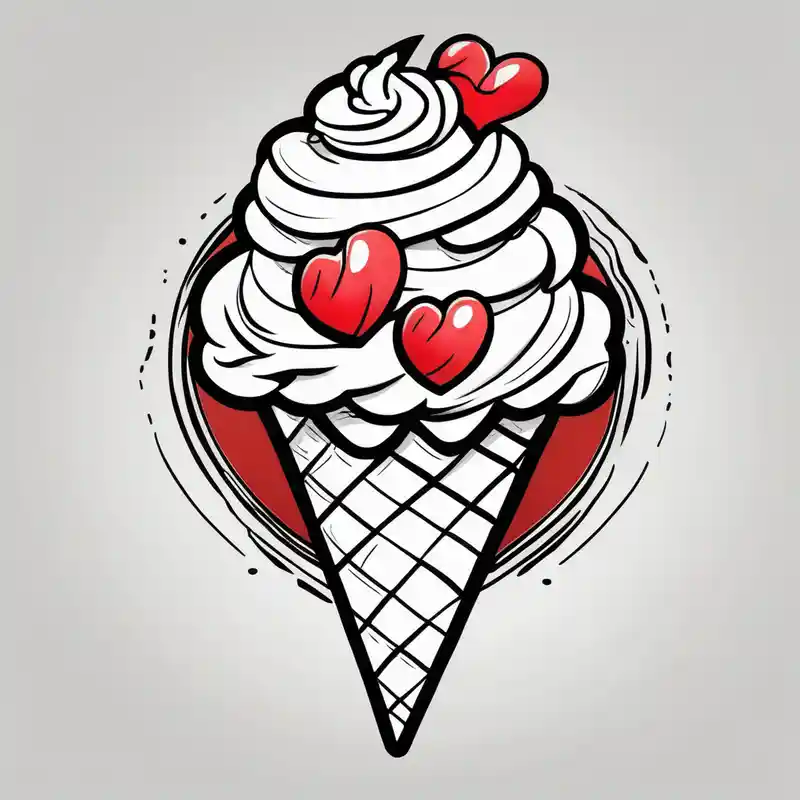 small one scoop ice cream cone with small red heart on it somewhere with unicorn – Caricatura, Blanco y negro