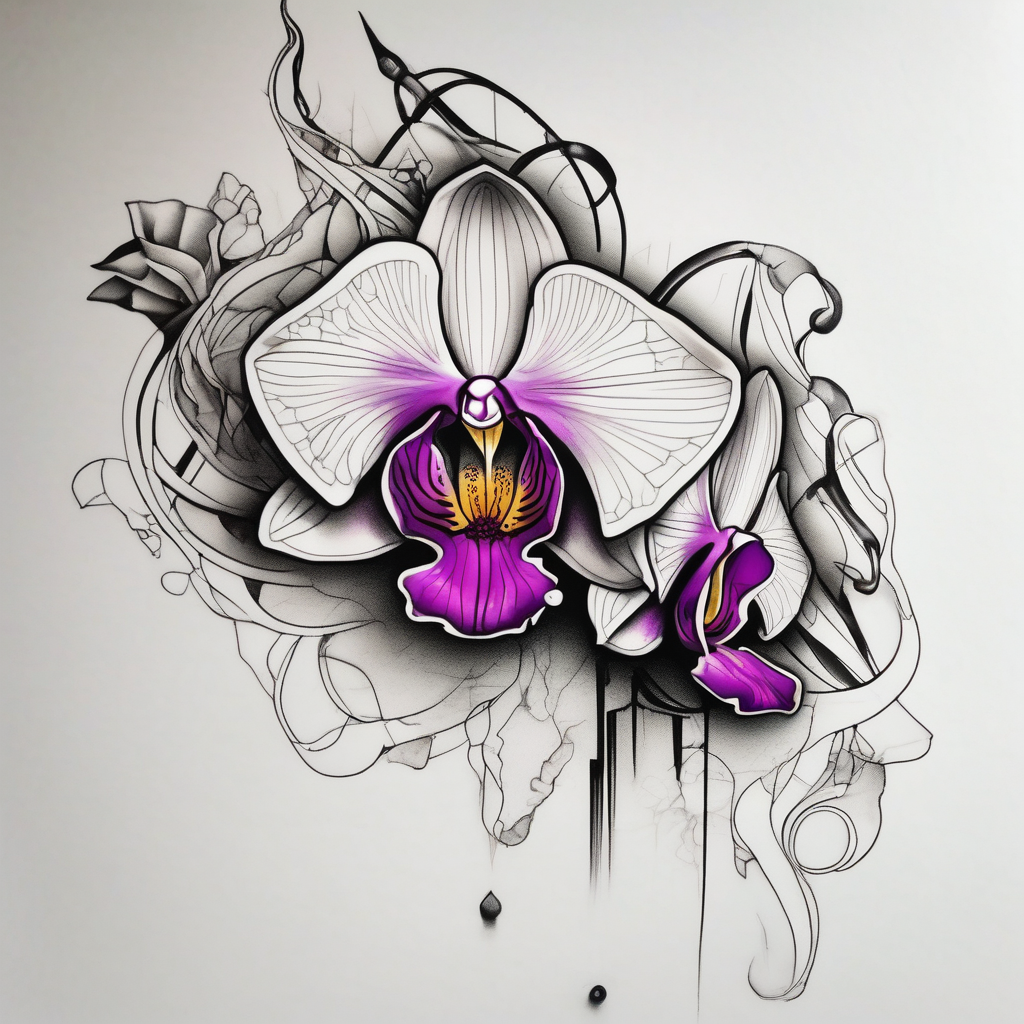 Orchid realistic with a mix with vagine vaginal, AI-generated Sketch tattoo design