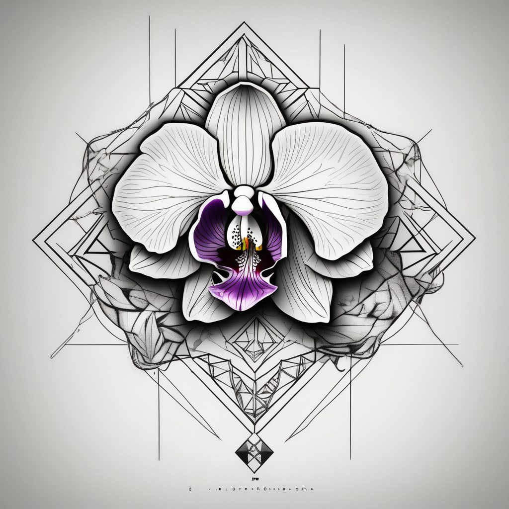 Orchid realistic with a mix with vagin vaginal, AI-generated Geometric tattoo design
