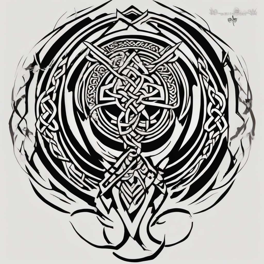 Celtic tribal half sleeve with memorial band wedding-band, design de tatouage Japonais généré par IA