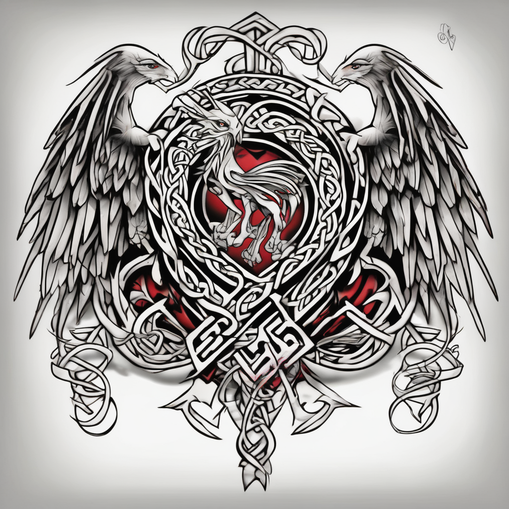 celtic band for around an arm, incorporating the word love, a gryffin wedding-band, diseño de tatuaje Old school generado con IA