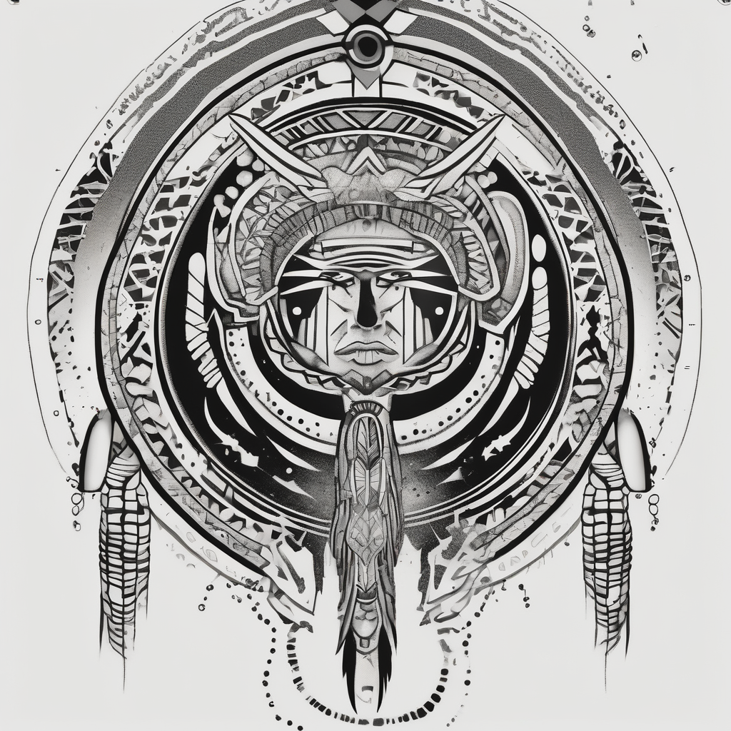 Arm band Comanche native symbols with Aquarius theme wedding-band, AI-generated Dotwork tattoo design