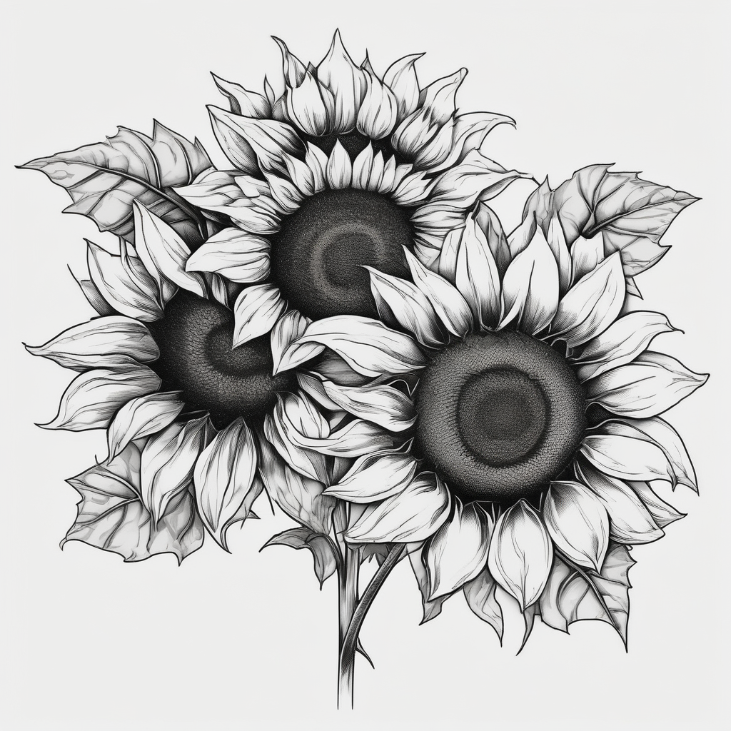 band tattoo with two sunflowers on it wedding-band, AI-generated Black and White tattoo design