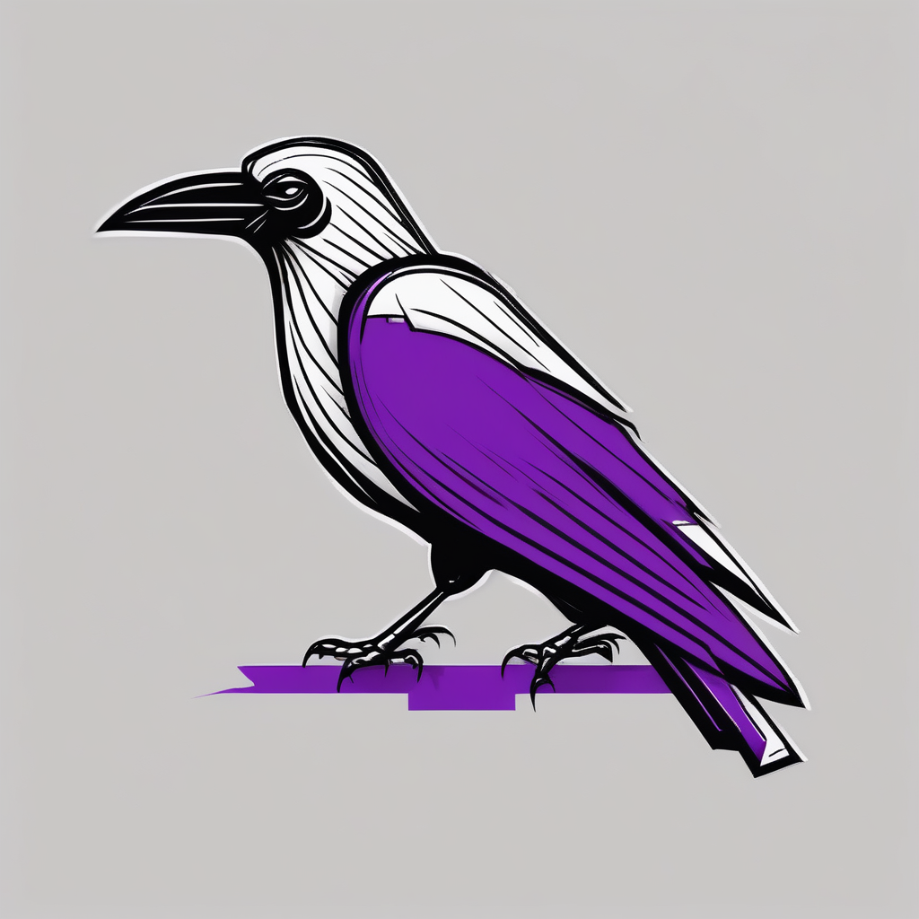 A crow tattoo that incorporates a strip/band of purple somewhere in the design to represent dealing with domestic abuse. wedding-band, diseño de tatuaje Cartoon generado con IA
