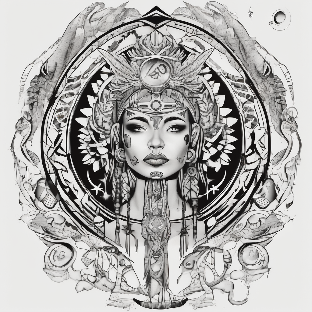 Arm band Comanche native symbols with Aquarius theme wedding-band, diseño de tatuaje Surrealista generado con IA
