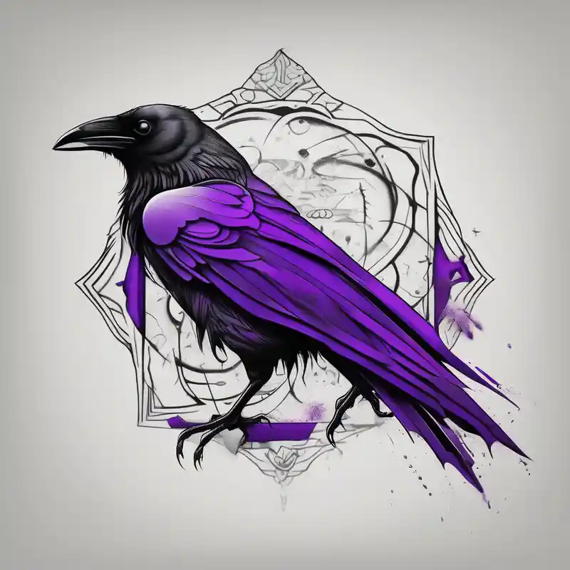 surreal style RIP Tattoo Ideas in 2025 about A crow tattoo that incorporates a strip/band of purple somewhere in the design to represent dealing with domestic abuse. Be creative. wedding-band and A crow tattoo that incorporates a strip/band of purple somewhere in the design to represent dealing with domestic abuse. Be creative. wedding-band
