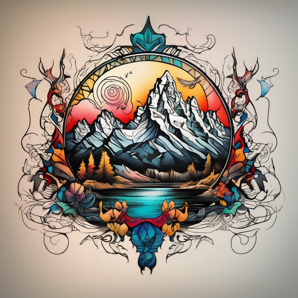 grand Tetons forearm band wedding-band, diseño de tatuaje Surrealista generado con IA