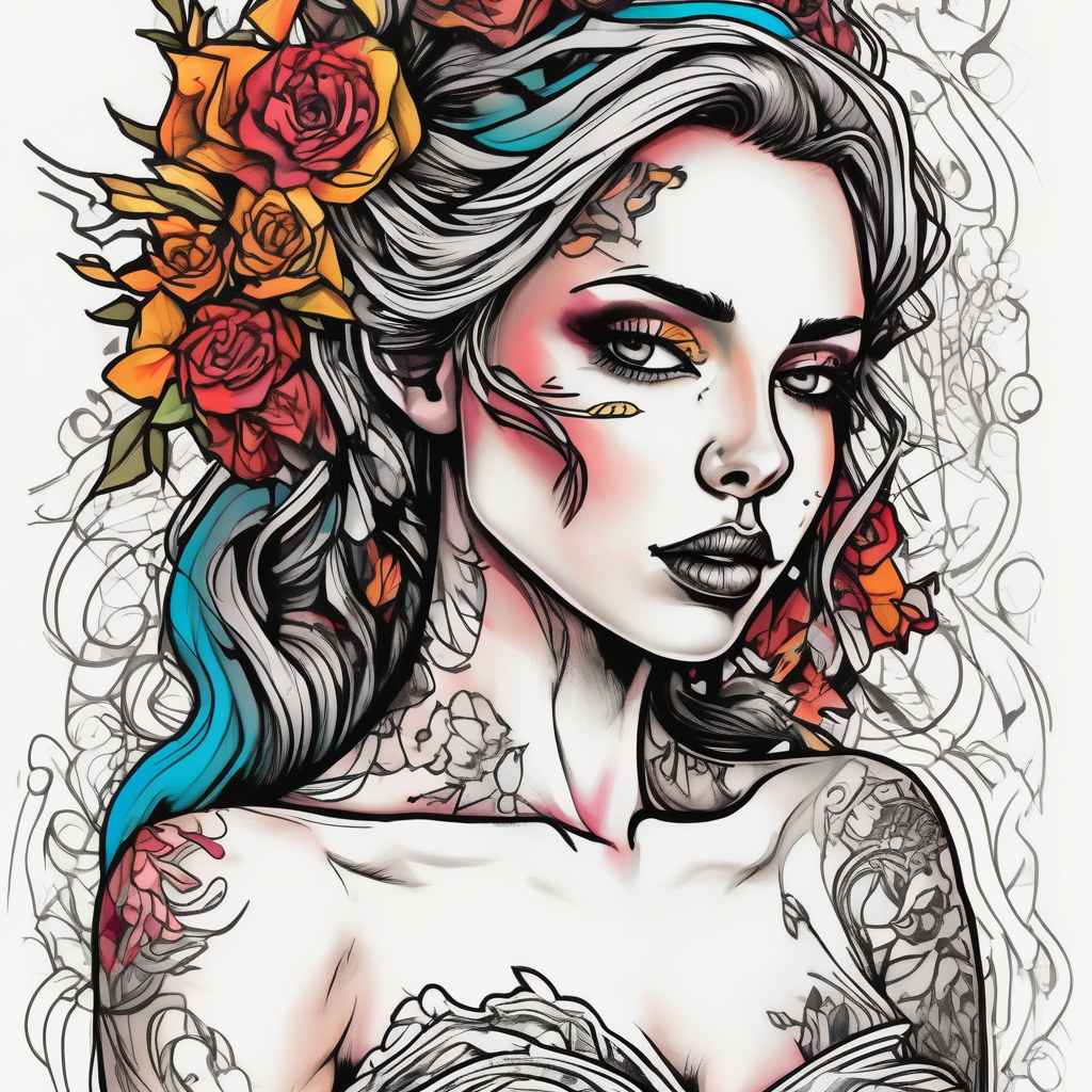 GIRL IN WEDDING DRESS wedding-band, diseño de tatuaje Boceto generado con IA
