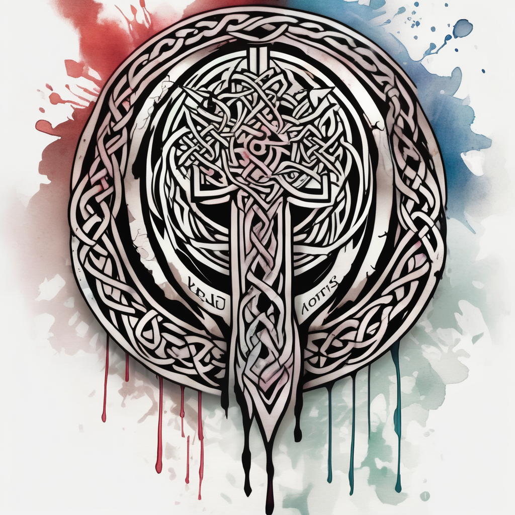 Celtic tribal half sleeve with memorial band wedding-band, diseño de tatuaje Acuarela generado con IA