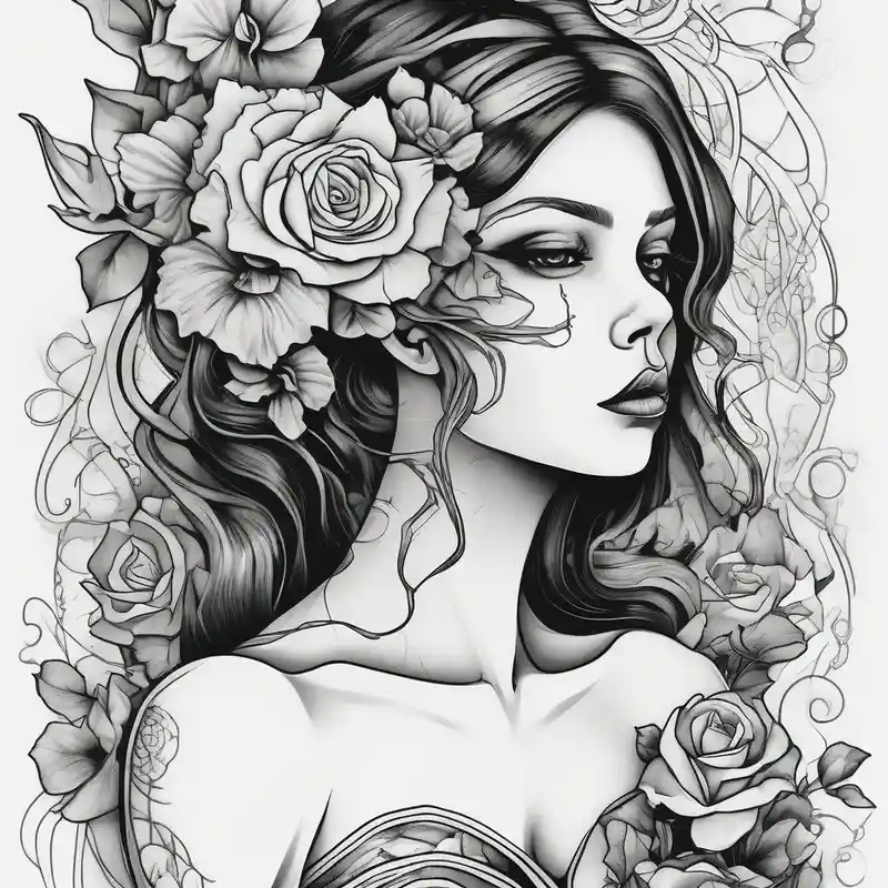 GIRL IN WEDDING DRESS WITH FLOWERS IN HAND – Surrealista, Blanco y negro