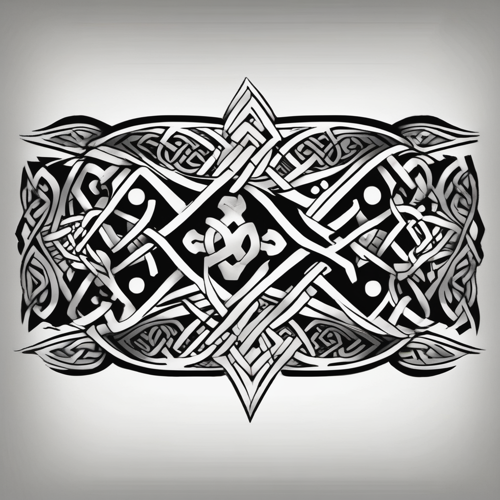 And arm band tattoo with an emphasis on Anglo Saxon and Celtic tradition wedding-band, diseño de tatuaje Blanco y negro generado con IA