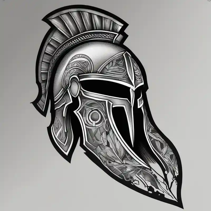Spartan helmet forearm sleeve, black and white, masculine, aggressive looking, busy flow – ブラックワーク, カラフル
