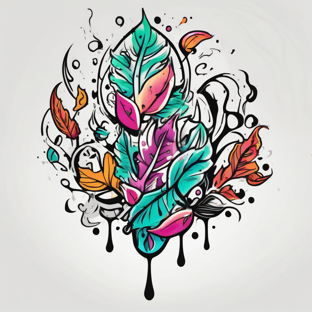 leaves dripping with ink around penis white-ink(AIが生成したカートゥーンスタイルのタトゥーデザイン)