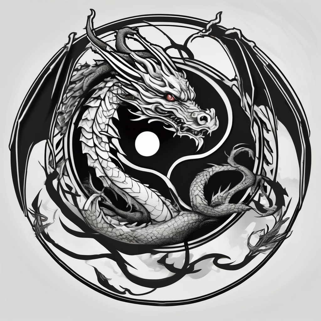 white and black dragon intertwined around the yinyan and with each other white-ink(AIが生成したリアリズムスタイルのタトゥーデザイン)