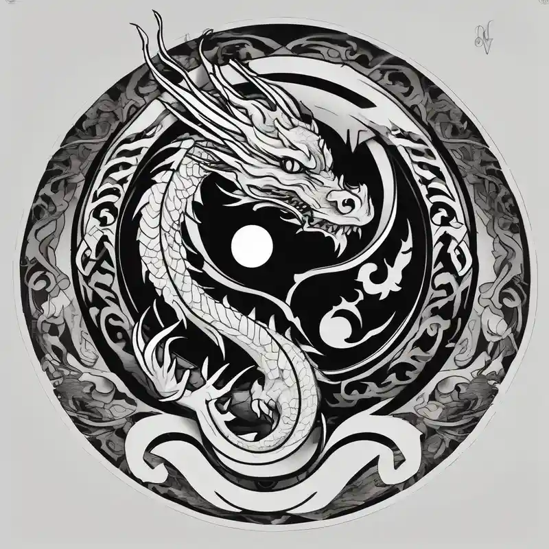 white and black dragon intertwined around the yinyan and with each other – ブラックワーク, カラフル