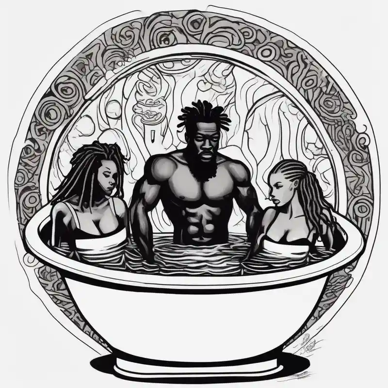 Black guy with dreads inside a foam cup like it’s a jacuzzi with two white girls – ブラックワーク, 白黒