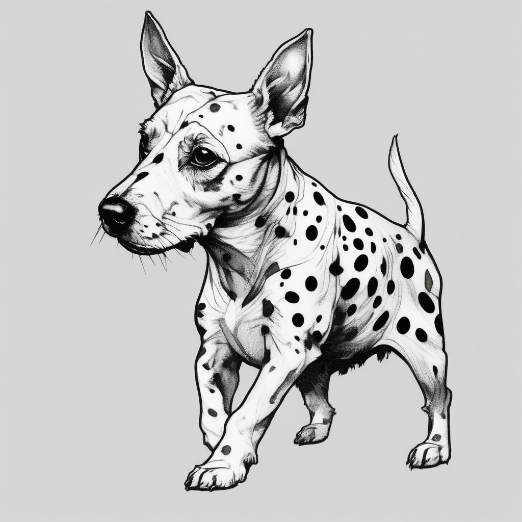 white and black spotted mountain terrier named buddy white-ink(AIが生成したスケッチスタイルのタトゥーデザイン)