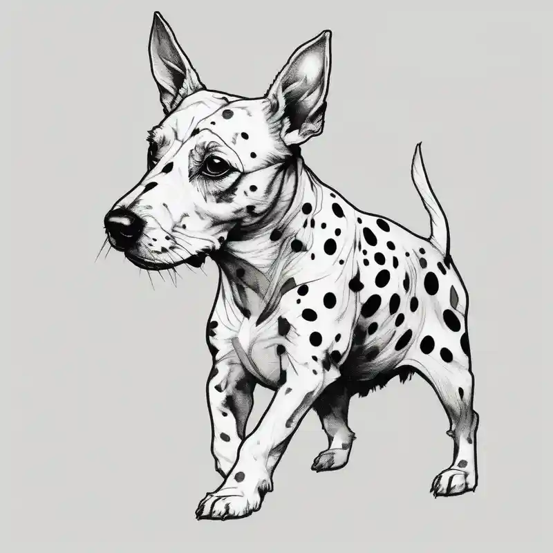 white and black spotted mountain terrier named buddy