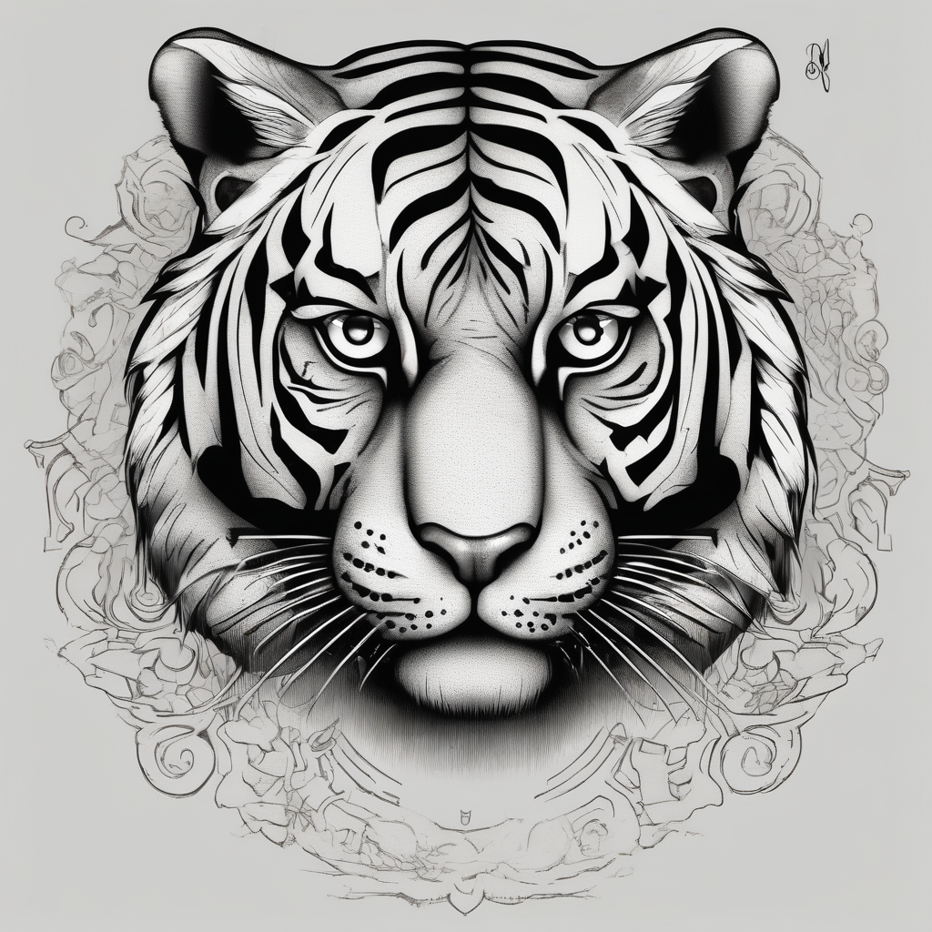 Full bengal tiger with white eyes to be tattooed on the obliques of the torso white-ink(AIが生成したブラックワークスタイルのタトゥーデザイン)