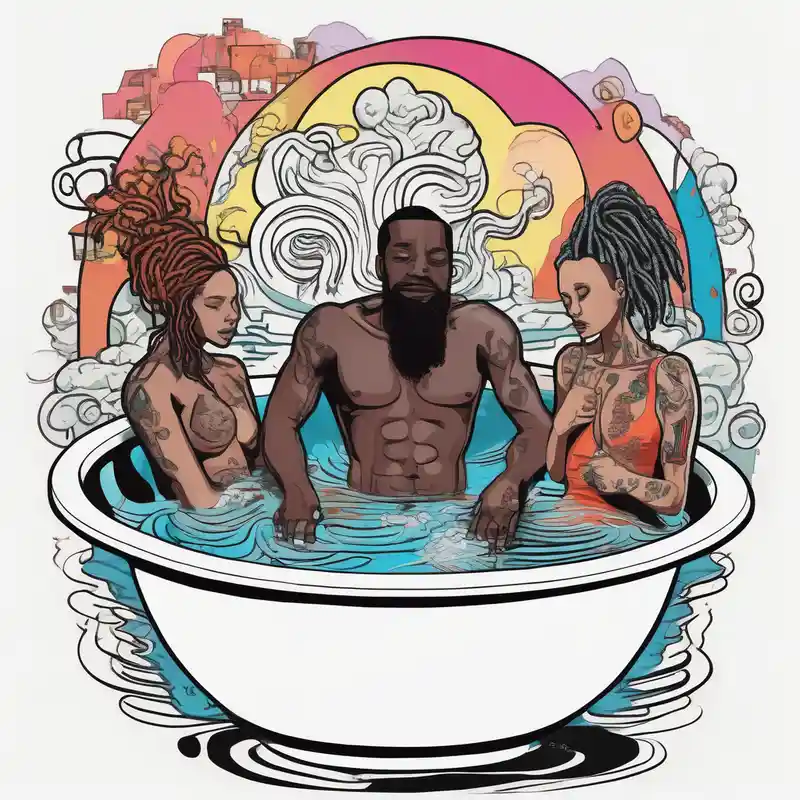 Black guy with dreads inside a foam cup like it’s a jacuzzi with two white girls