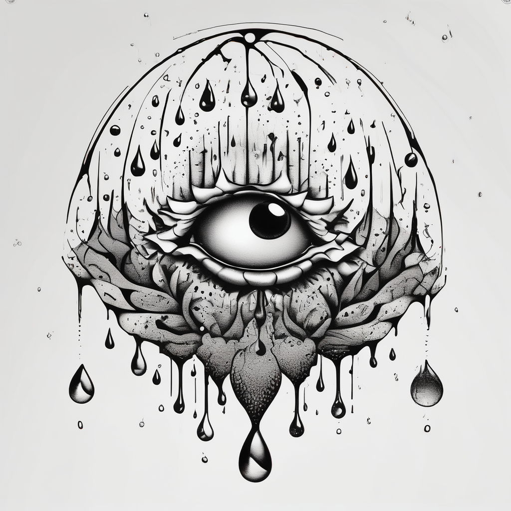 rain droplets white background white-ink(AIが生成したシュルレアリスムスタイルのタトゥーデザイン)