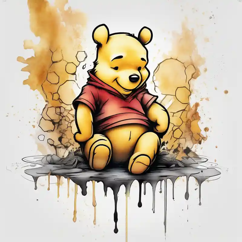 Winnie Pooh one hand in the honey and one hand holding joint