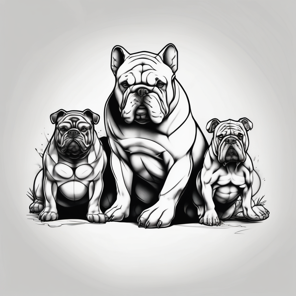 Pooh bear and Bulldog winnie-the-pooh, AI-generated Black and White tattoo design