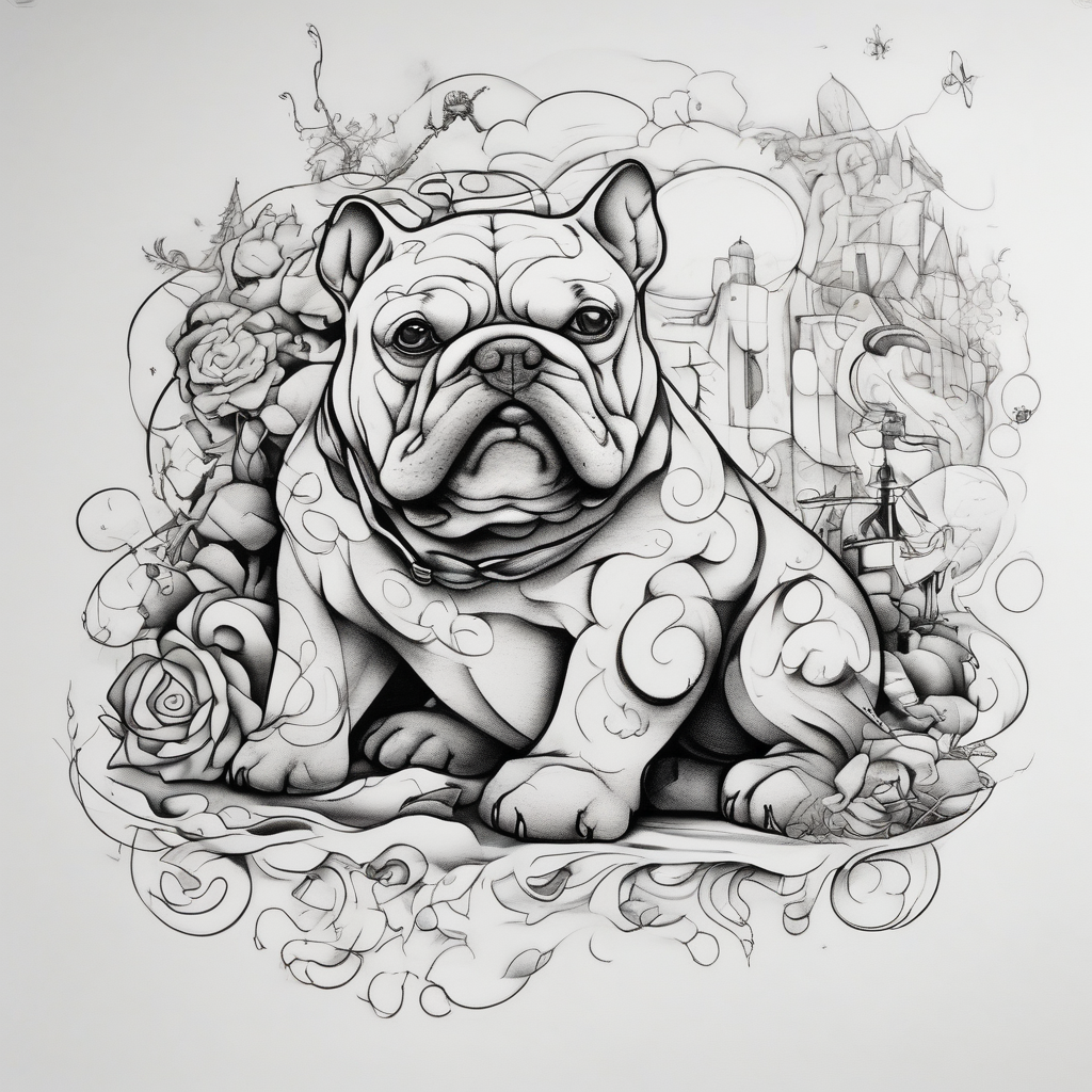 Pooh bear and a Bulldog winnie-the-pooh, AI-generated Surreal tattoo design