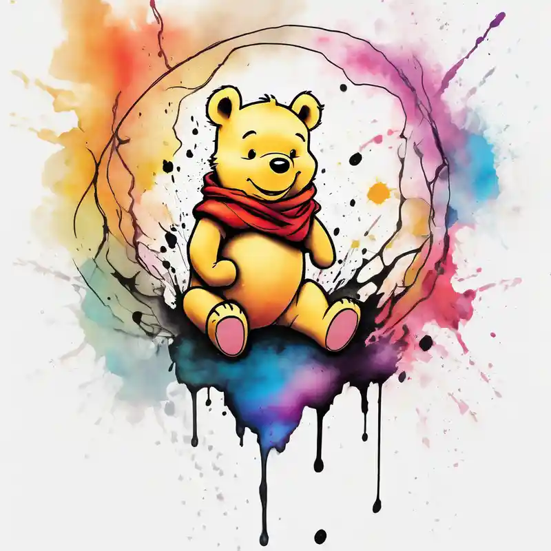 Pooh bear floating away – Watercolor, Vibrant color