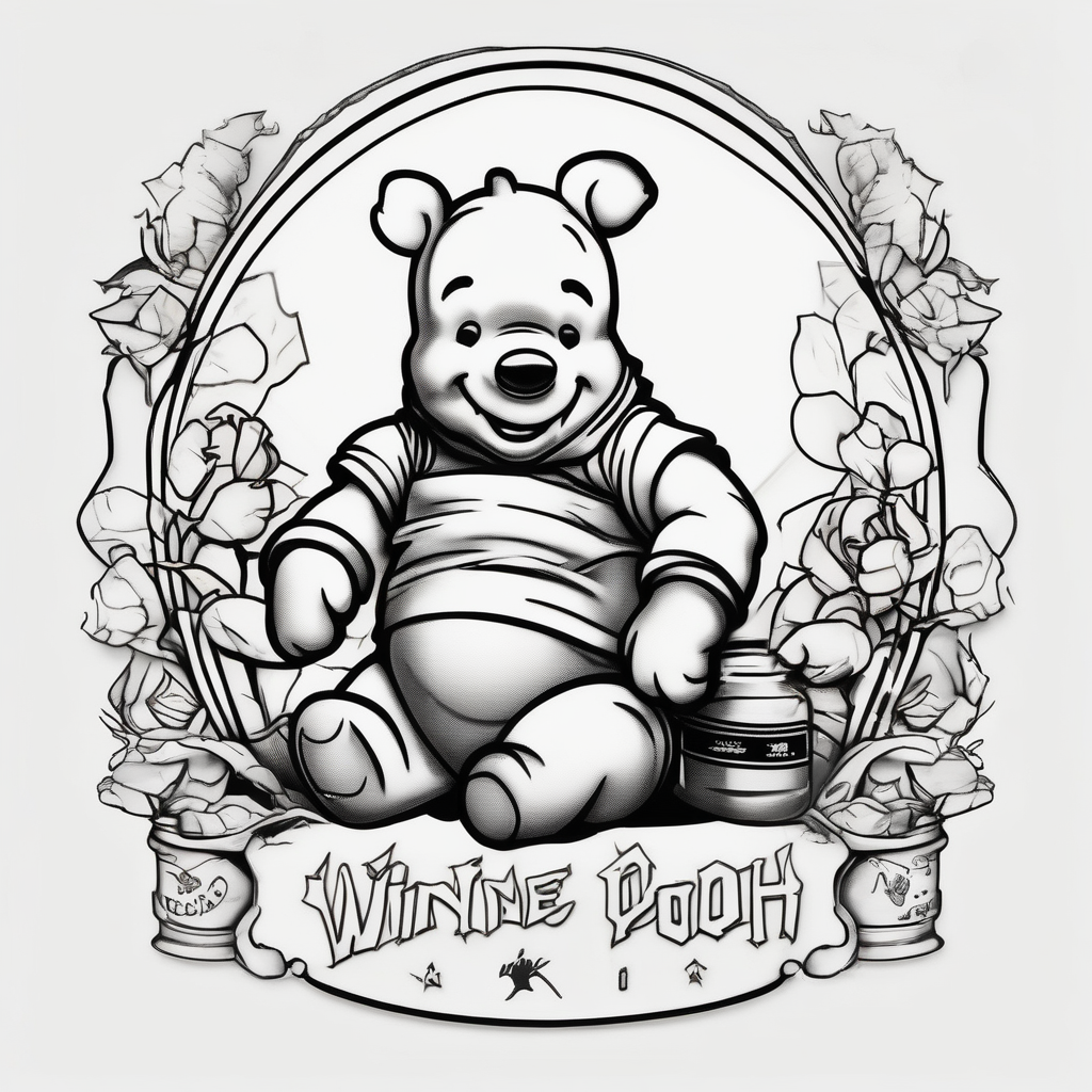 Winnie Pooh one hand in the honey and one hand holding bland winnie-the-pooh, AI-generated Old School tattoo design