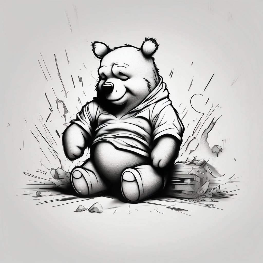 Winnie the Pooh as cocaine bear winnie-the-pooh, AI-generated Sketch tattoo design