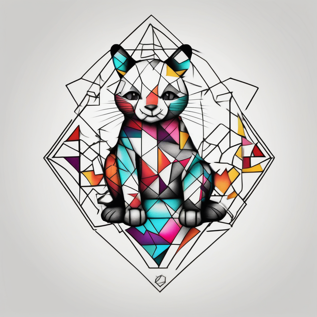 Winnie the pooh with a cat winnie-the-pooh, AI-generated Geometric tattoo design