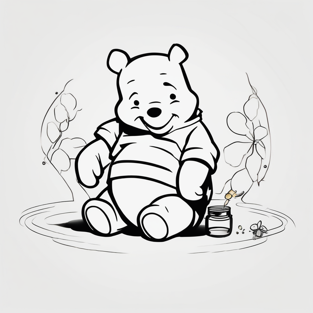 Winnie Pooh one hand in the honey and one hand holding bland winnie-the-pooh, AI-generated Minimalist tattoo design