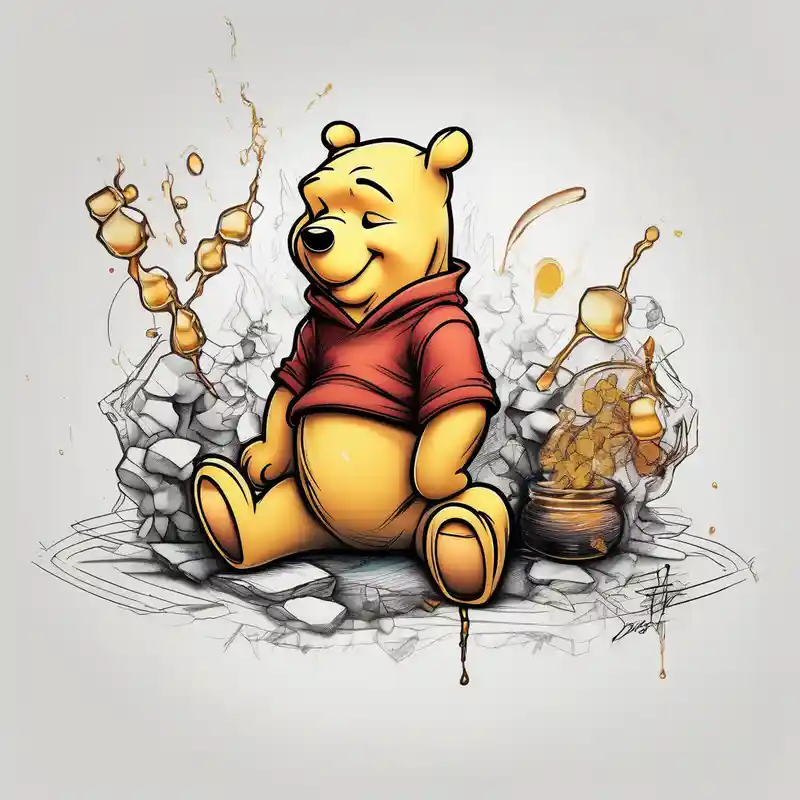 Winnie Pooh one hand in the honey and one hand holding joint – Sketch, Vibrant color