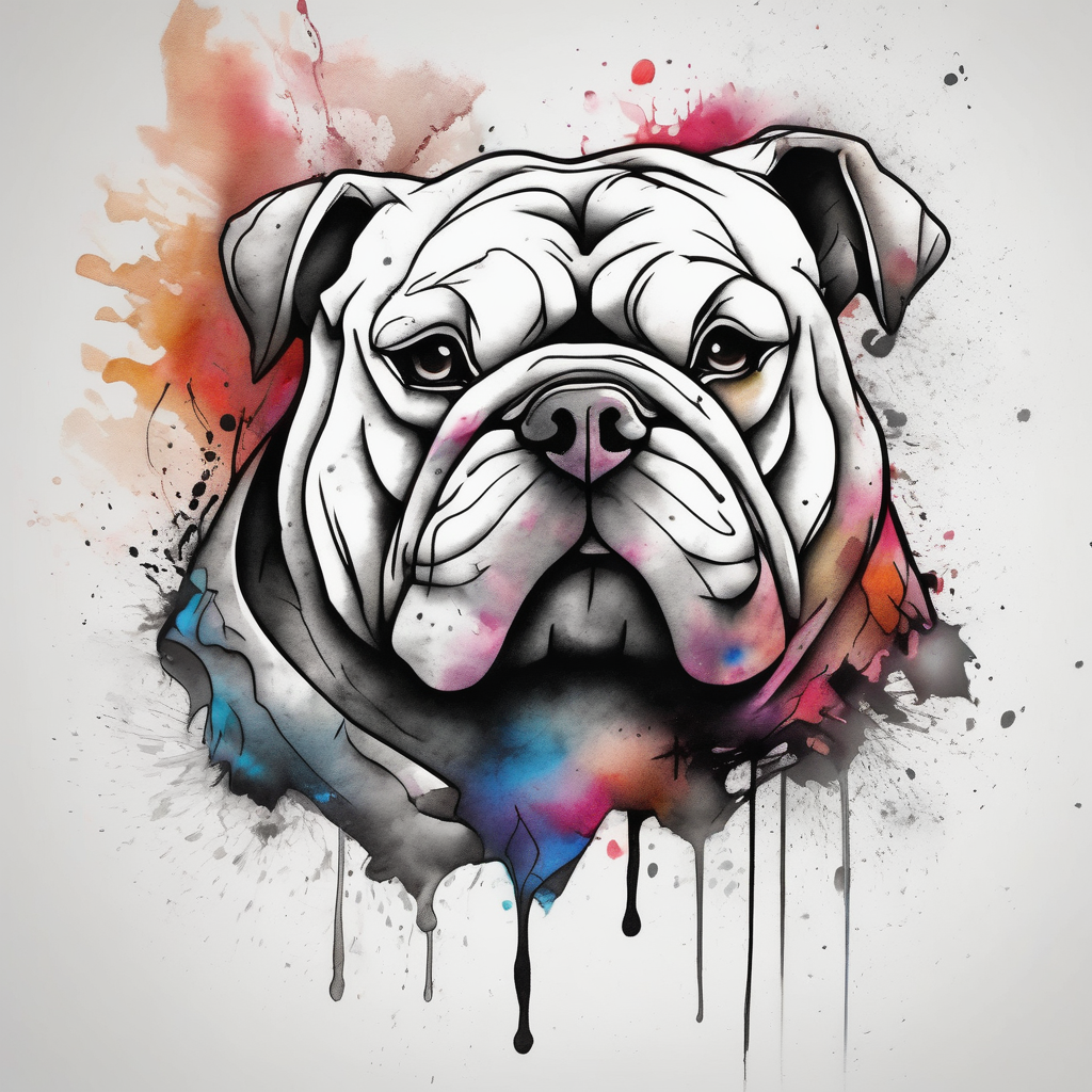 Pooh bear and Bulldog winnie-the-pooh, AI-generated Watercolor tattoo design