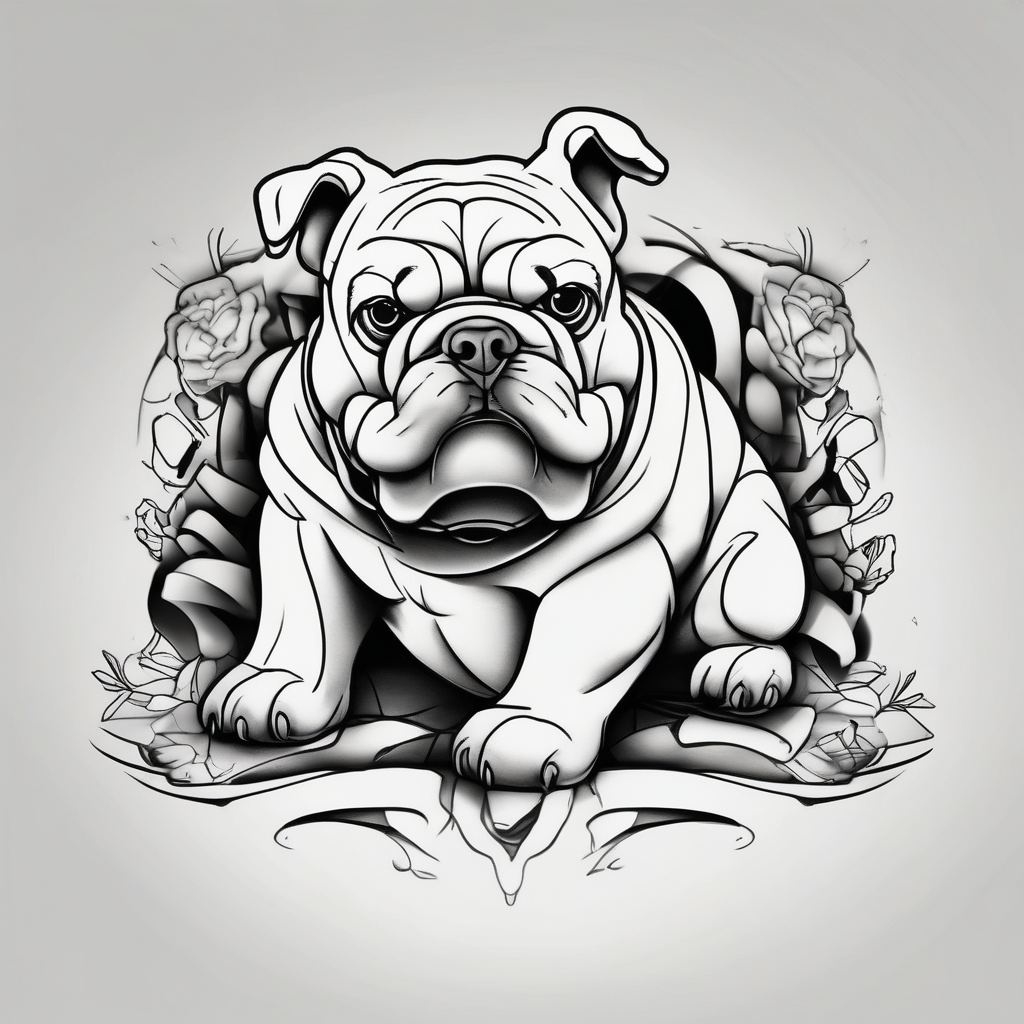 Pooh bear with Bulldog winnie-the-pooh, AI-generated Black and White tattoo design