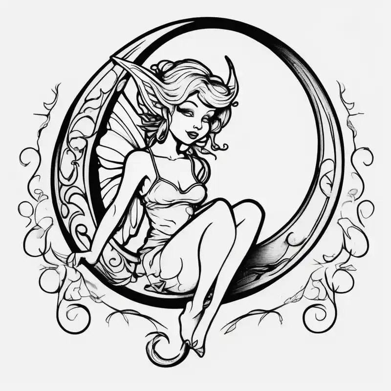 Solid black design. Fairy sitting on moon with dangles woman--designs – カートゥーン, カラフル