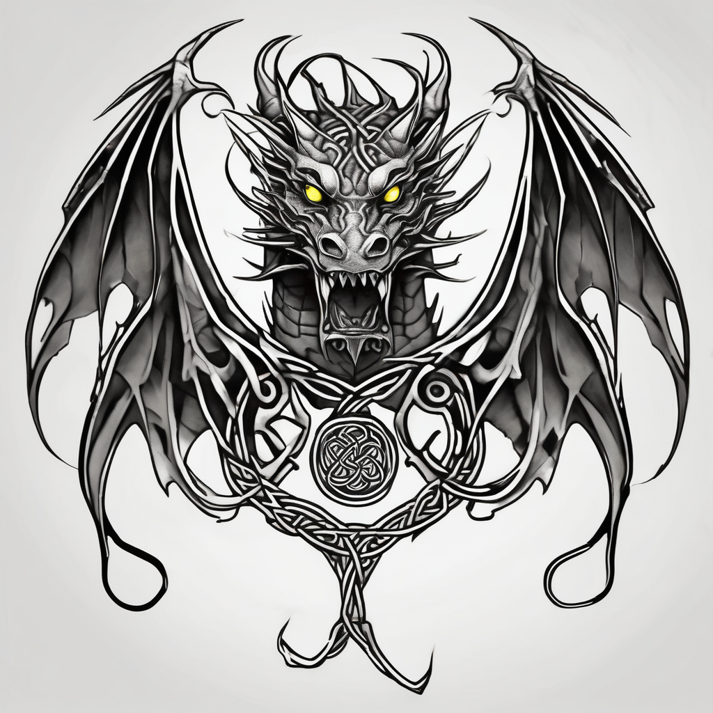 Celtic dragon tattoo with head on chest and tail that wraps over trapezius onto back, diseño de tatuaje Boceto generado con IA
