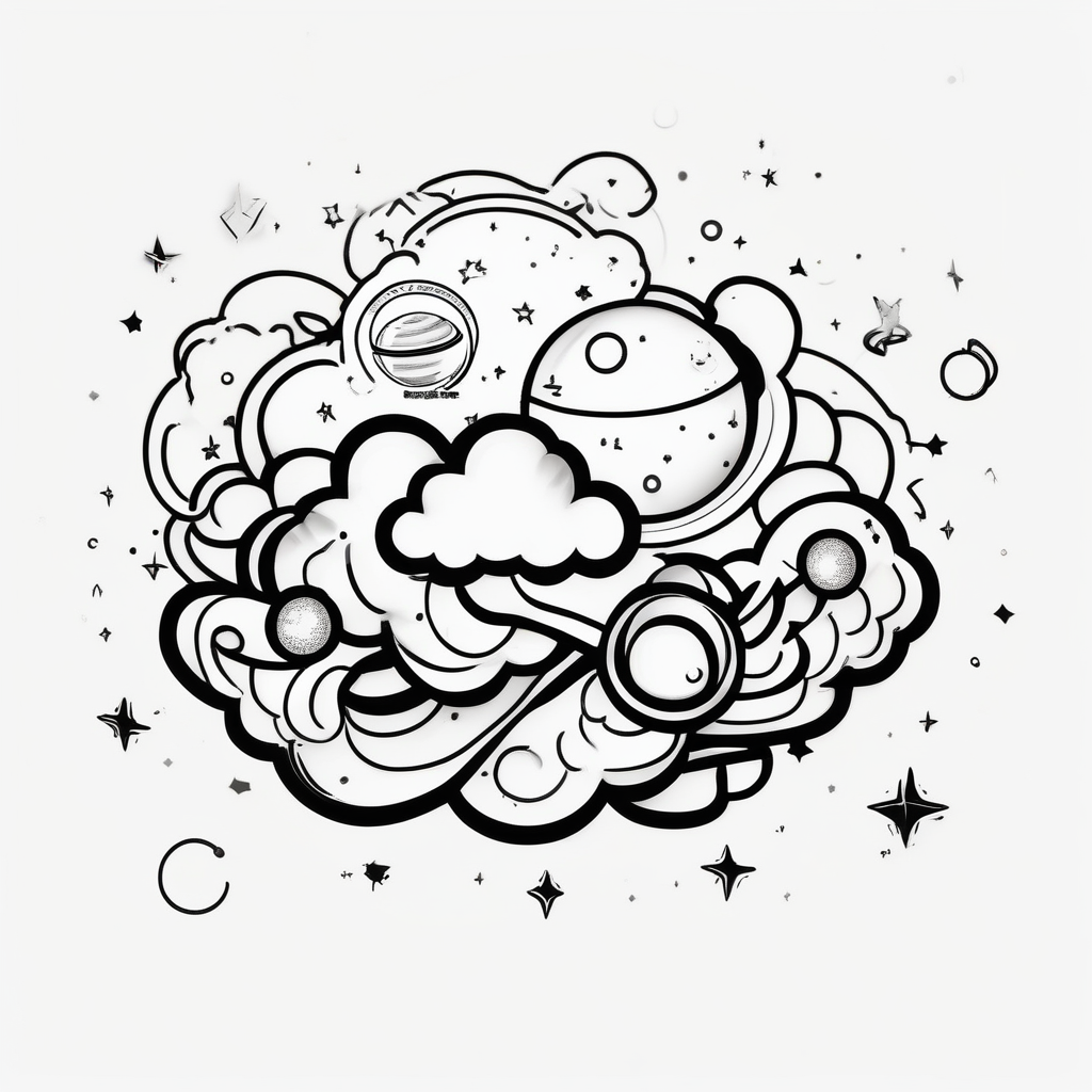 A wrist tattoo in a format of a cloud with the bracelet orientation and inside of this cloud I want galaxy stars and planets wrist-for-women, AI-generated Cartoon tattoo design