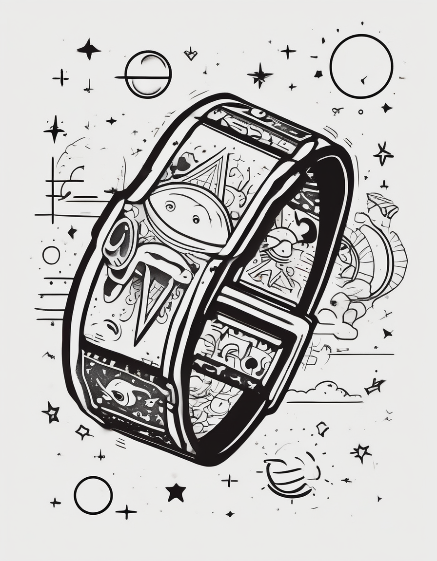 I wanna a tattoo in my wrist with a shape of rectangle wide as a bracelet with astronomy theme wrist-for-women, AI-generated Cartoon tattoo design